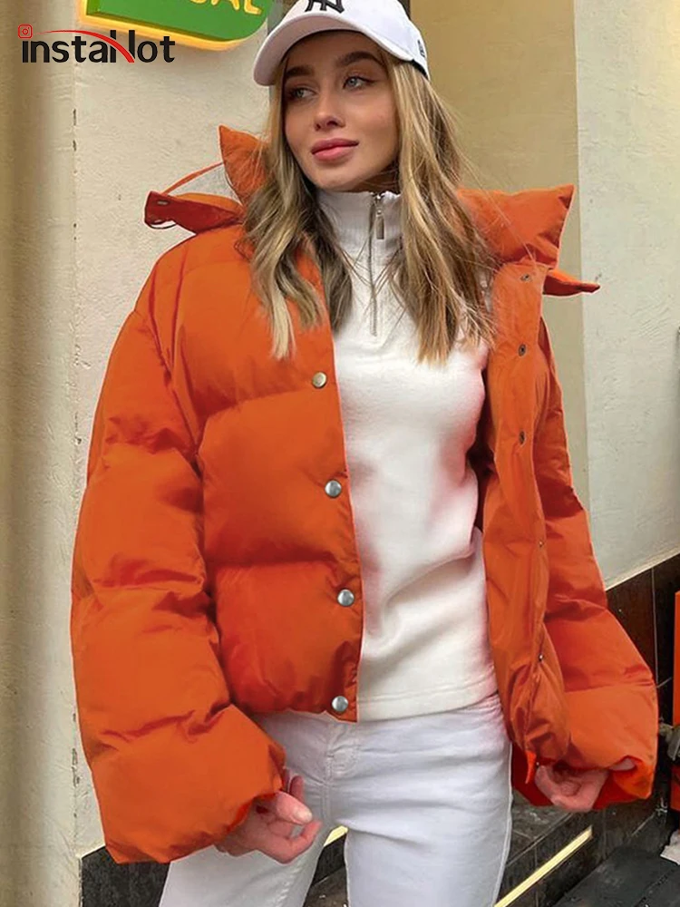 

InstaHot Y2K Women's Winter Hooded Parkas Coat Oversize Casual Long Sleeve Korean Streetwear Thick Padded Jacket Outerwear 2022