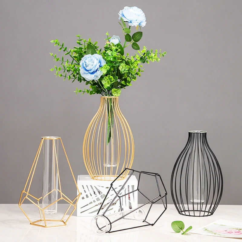 Geometric Iron Line Flowers Vase Terrarium Simple Retro Metal Plant Holder Modern  Nordic Hydroponic Wrought Iron Vase