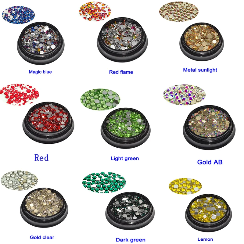 1 коробка стеклянные стразы для ногтей разразных размеров с плоской задней
