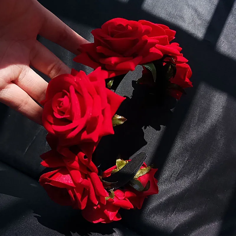 Винтажная красная повязка для волос женские роскошные аксессуары в форме розы