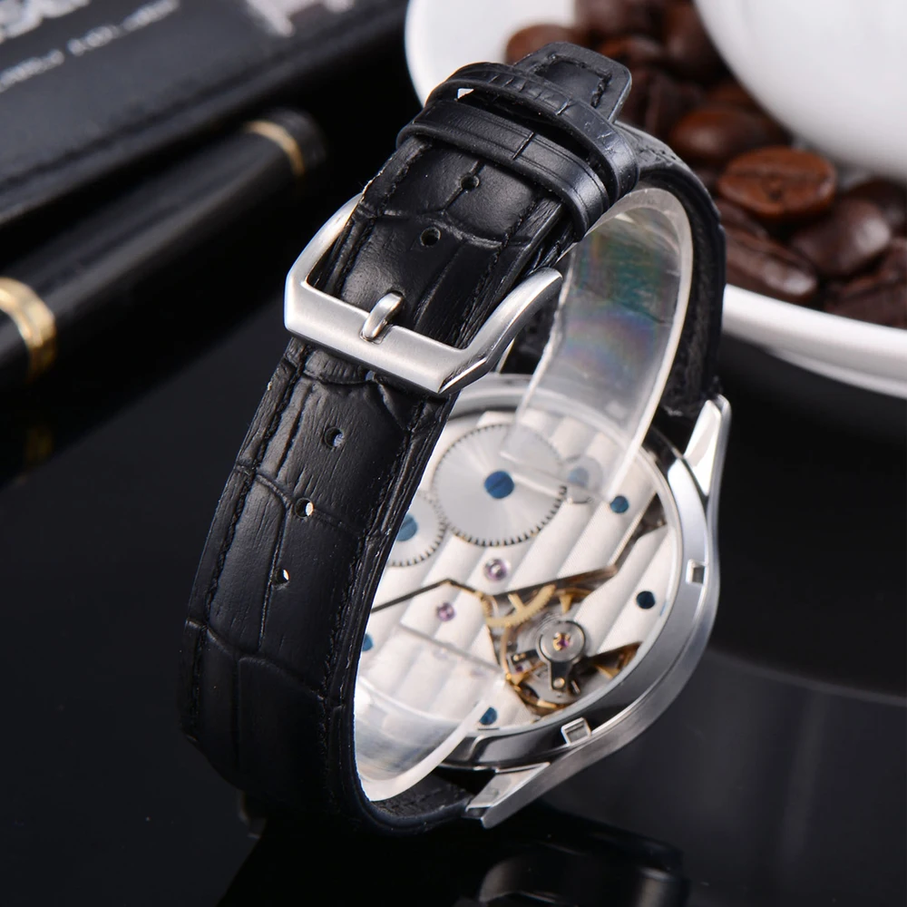 Часы мужские механические с кожаным ремешком 44 мм|Мужские часы| |