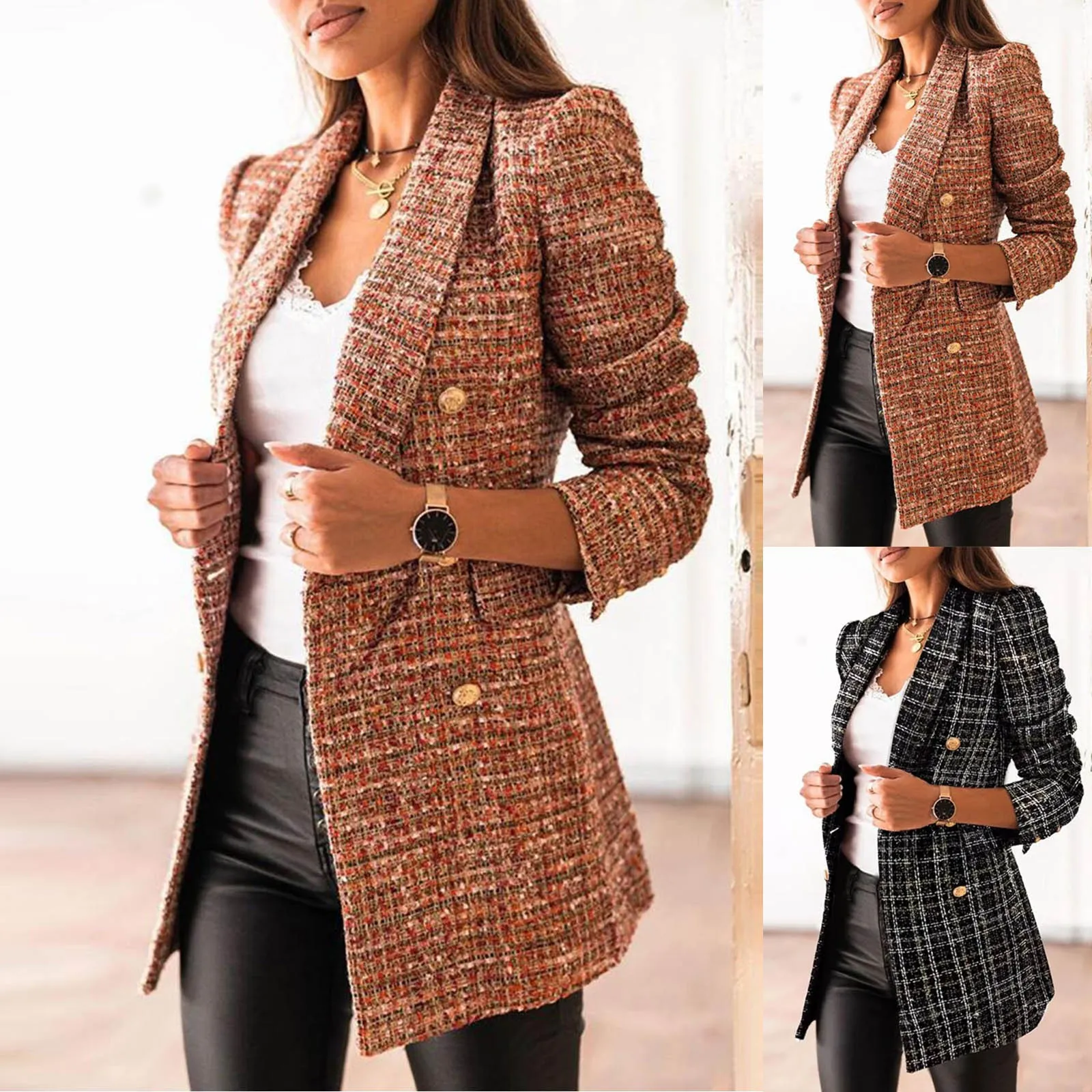 

2021 New Winter Jacket Women New Fashion Long-sleeved Casual Suit Collar Printed Pocket Jacket Korean Style Streetwear