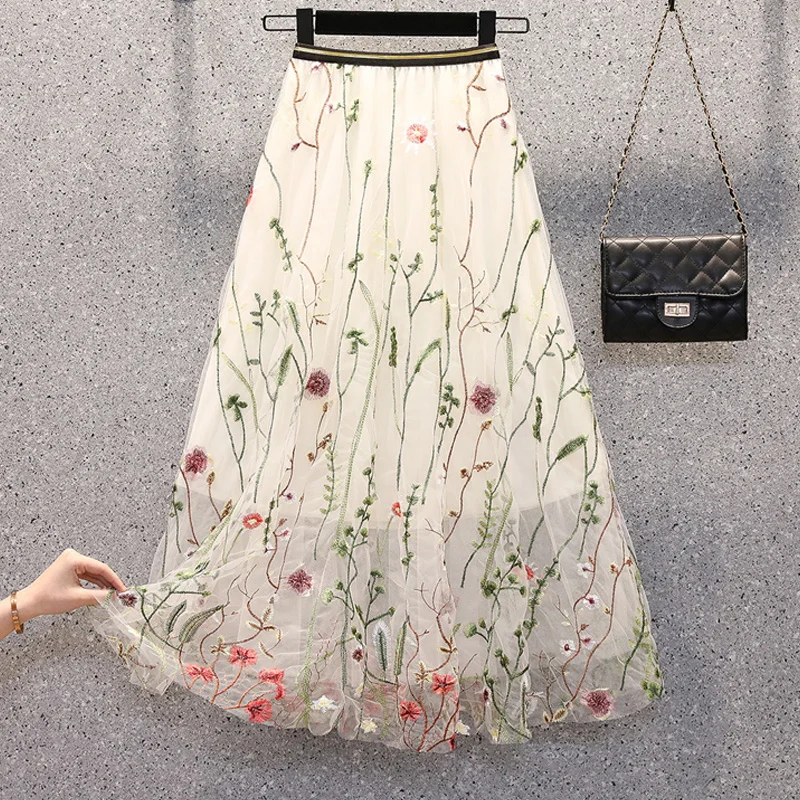 SETWIGG Изысканный вышитый цветок марлевые платье трапециевидной формы удлиненные