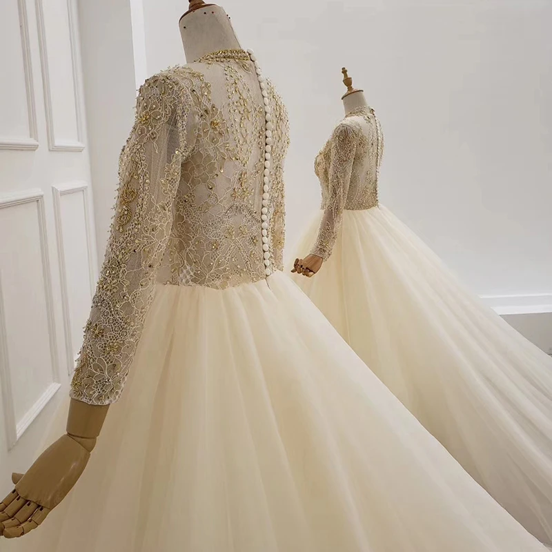 

2020 Saudi Arabic Evening Dress Lace Formal Dresses Evening Party Robe De Soiree Long Sleeve V-neck Ball Gown Longue Mariage