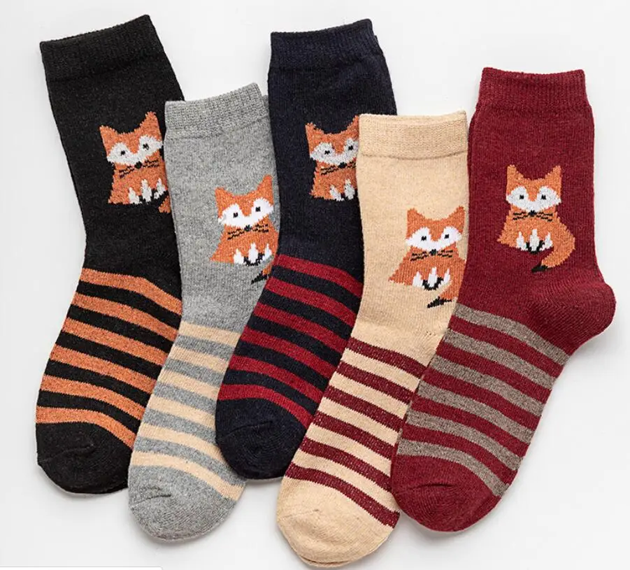 5 пар шерстяных носков с кроликом женские зимние теплые толстые мягкие золотые