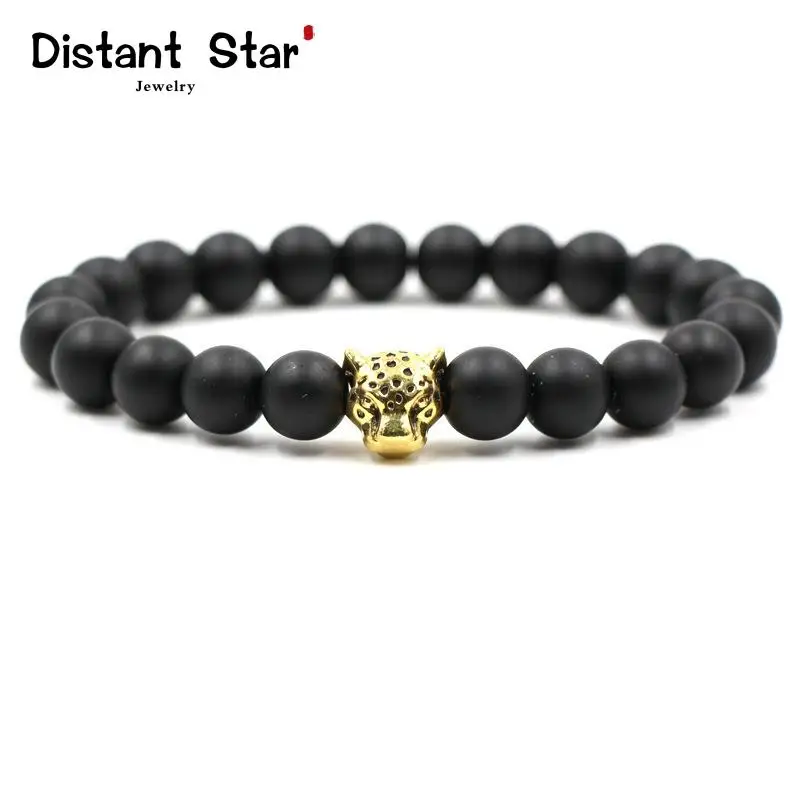 exquisiteSolid color texture men's black natural stone bracelet&ampbangle homme Leopard head beads bracelet charms jewelry | Украшения