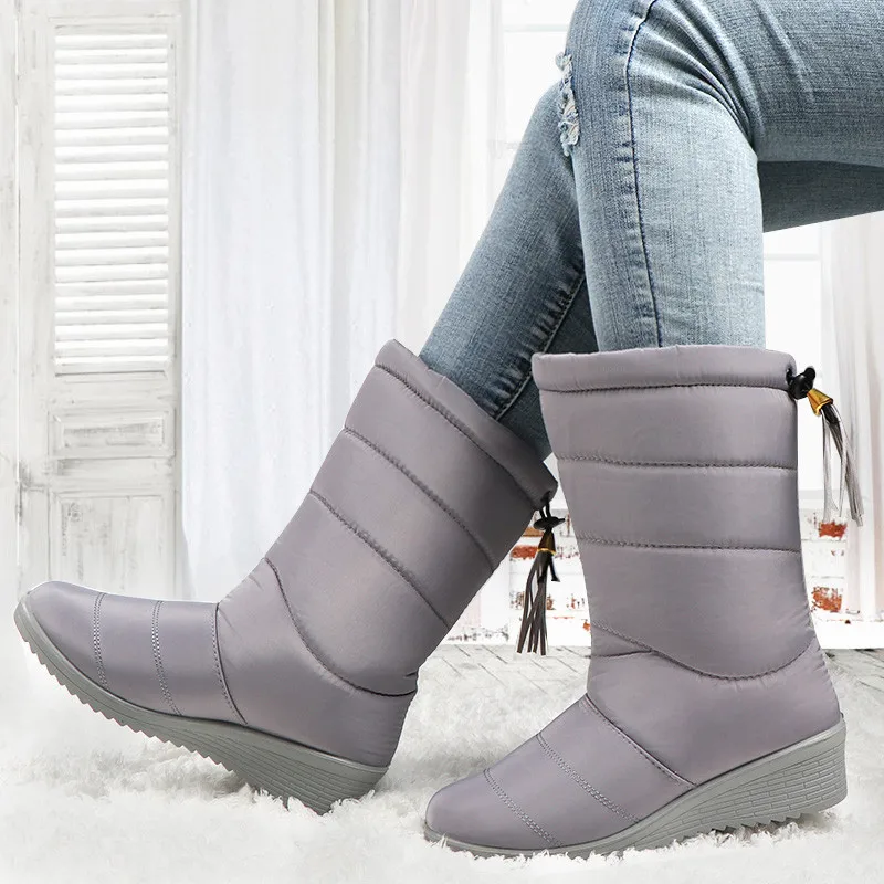 Snow Winter Boots Women Mid-Calf Boots Waterproof Round Toe bottines femme Insoles Ladies Shoes Woman Fringe Down Botas Mujer