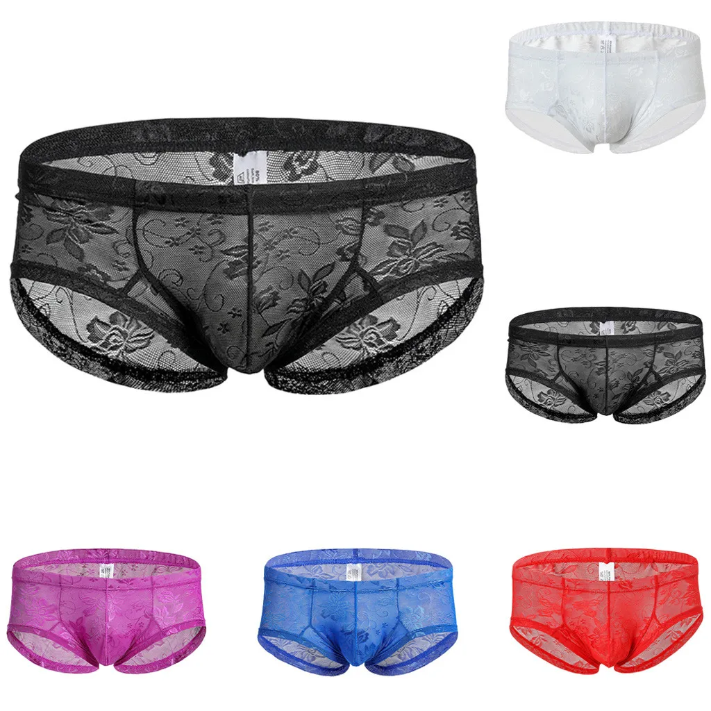 Сексуальное нижнее белье для мужчин трусы боксеры с кружевным ремешком