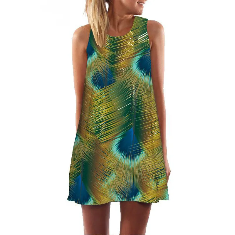 

2021 New Women Dress Arrival Floral Print Short Chiffon Vintage A-Line Dress Sleeveless Loose Boho Beach Sukienki Black Dress