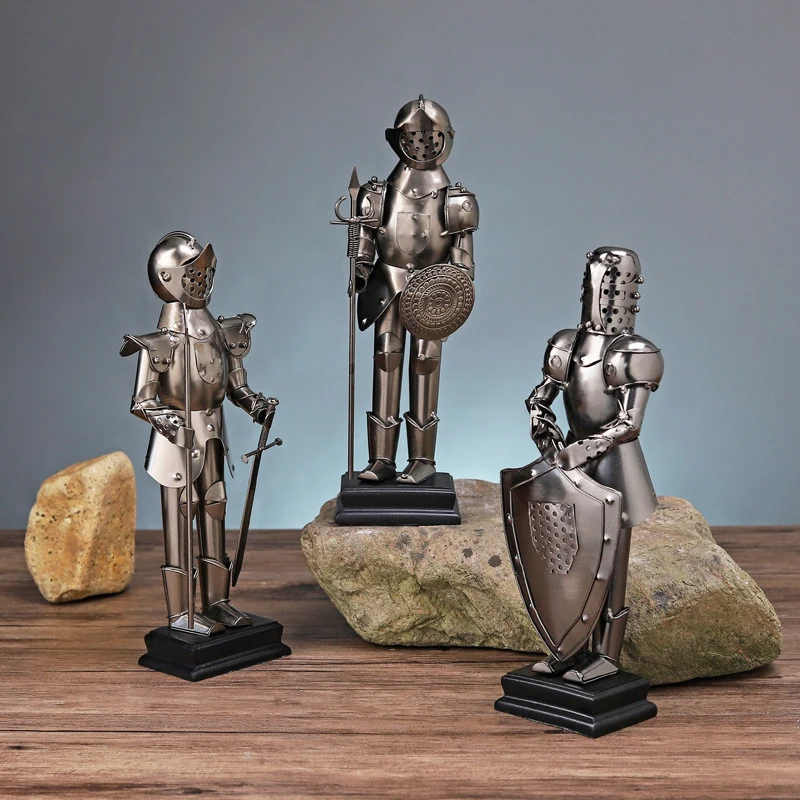 Antique Roman Armor Soldier Wrought Iron Model Sculpture Home Decoration Figurines Retro Ornaments Crafts Boys Gifts | Дом и сад