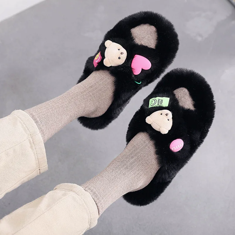 Pattern Cross  Winter Cotton Slippers Female Macaron Rabbit Personality Home Cotton Slippers Warm and Comfortable Home