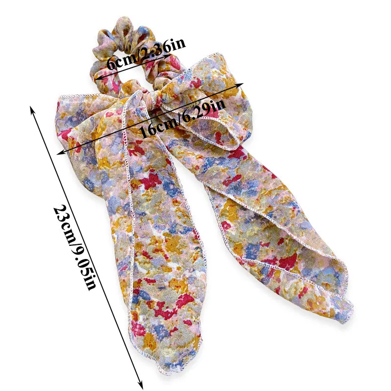 

French Retro Hair Accessories Chiffon Bow Ponytail Hair Tie Sweet Long Ribbon Hair Rope Watercolor Oil Painting Series Hair Ring