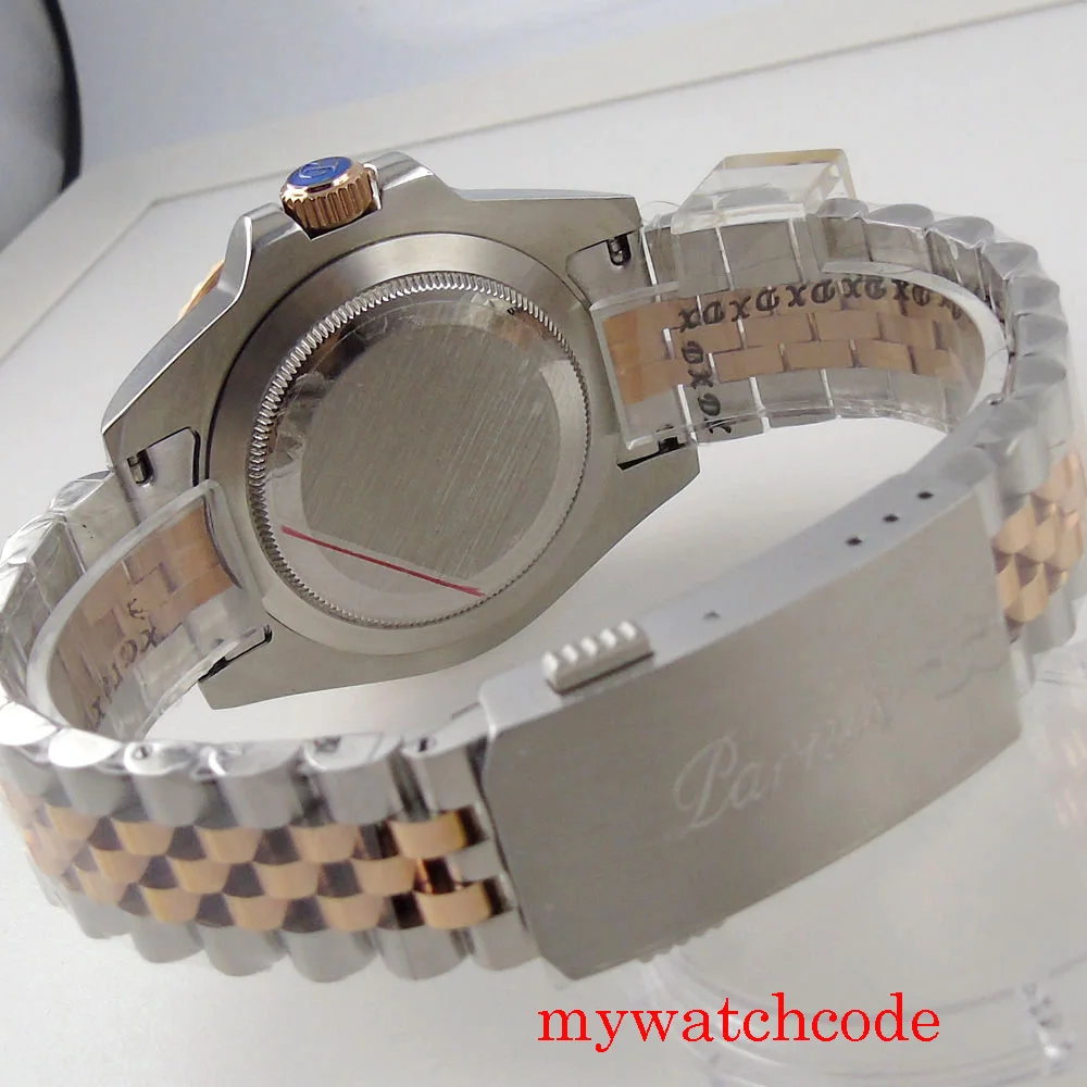 40 мм PARNIS GMT автоматические мужские часы с сапфировым стеклом покрытый розовым