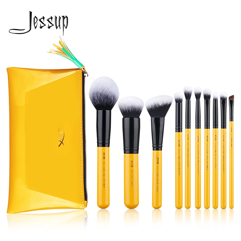 

Jessup Brushes Citrus Color 10pcs/set Contour Makeup Brush Synthetic Hair Powder Foundation Blush Eyeshadow Blending