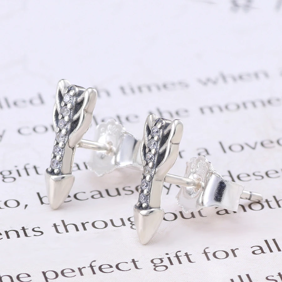 

Hot Free Shipping Real 925 Sterling Silver Earring Shining Arrow Of Love Simple Earrings For Women Wedding Gift Fashion Jewelry
