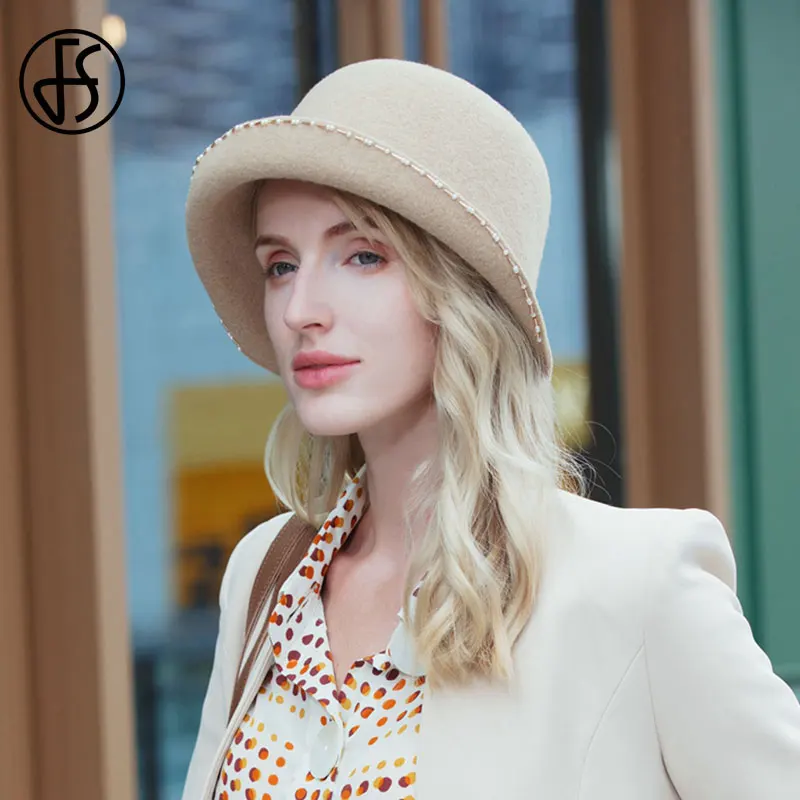 Женская винтажная шляпка-Колокол FS шерстяная шляпка-котелок с широкими полями