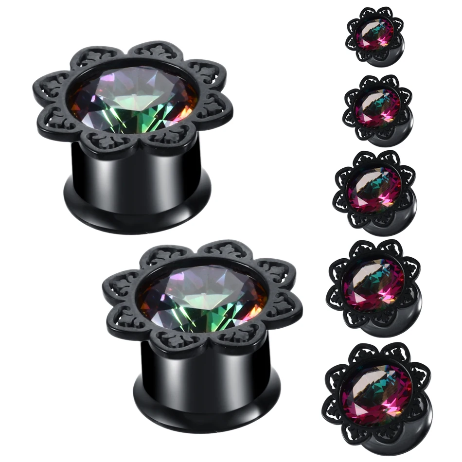 2 шт. стальной Темный светильник кристалл циркон тоннель для ушей пробки