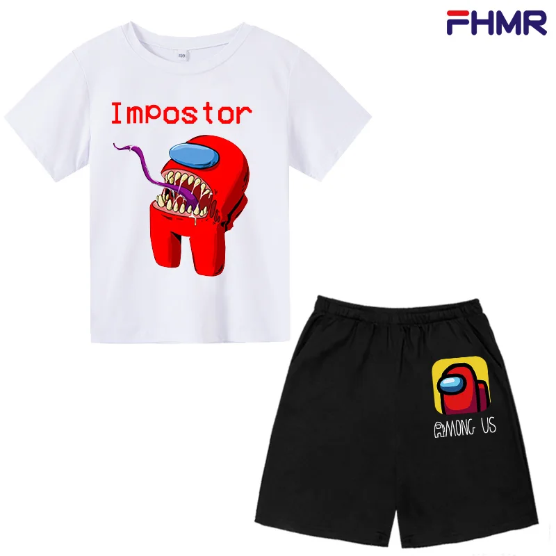 

Baby Summer Clothing 4T-14T Kids Baby Girl Short-sleeved Cotton Top Shorts Suit Clothes Sportswear Among Us