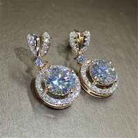 new trendy gold color heart stud with big round cz pendent women drop earrings graceful girl accessories fashion jewelry
