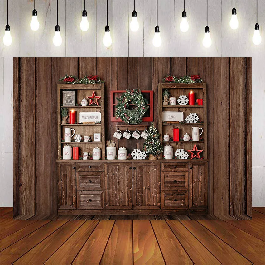 

Photography Backdrop Christmas Kitchen Photophone Background Wood Cupboard Photo Studio Child Cook Photobooth Photocall