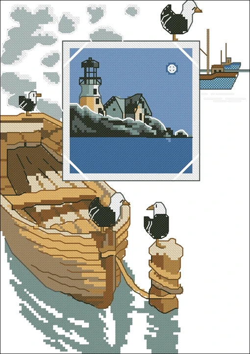 

Genuine Product Egypt Long-staple Cotton Self-Made cross stitch kits Suite Permin12-3131 Oceans Series-Lighthouse