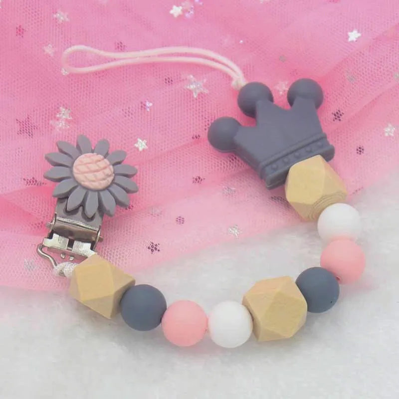 

Baby Silicone Teether Chain Pacifier Clips Flower Silicone Beads DIY Dummy Holder Newborn Feeding Teething Toy Bebe Accessories