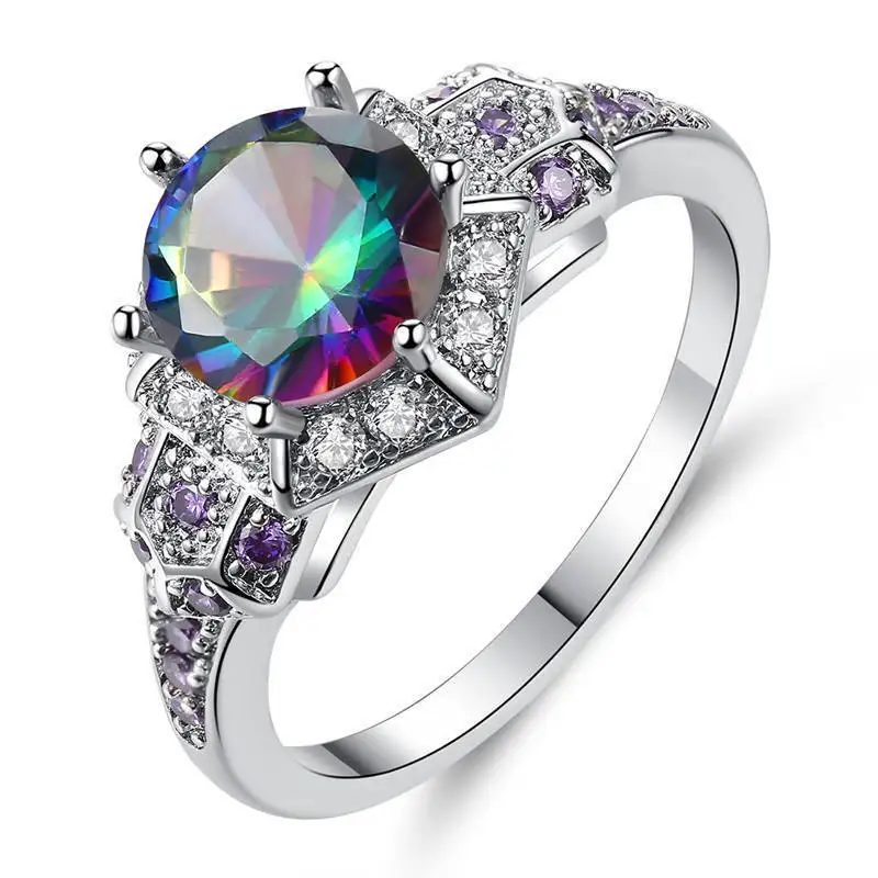 Обручальное кольцо многоугольное с кристаллами для влюбленных принцесса