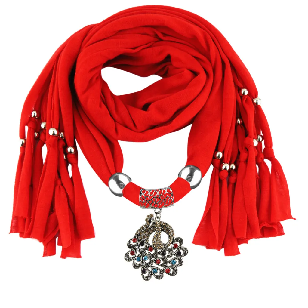 Весна Зима полиэстер шарф женский сплав павлин кулон кисточкой подвеска с