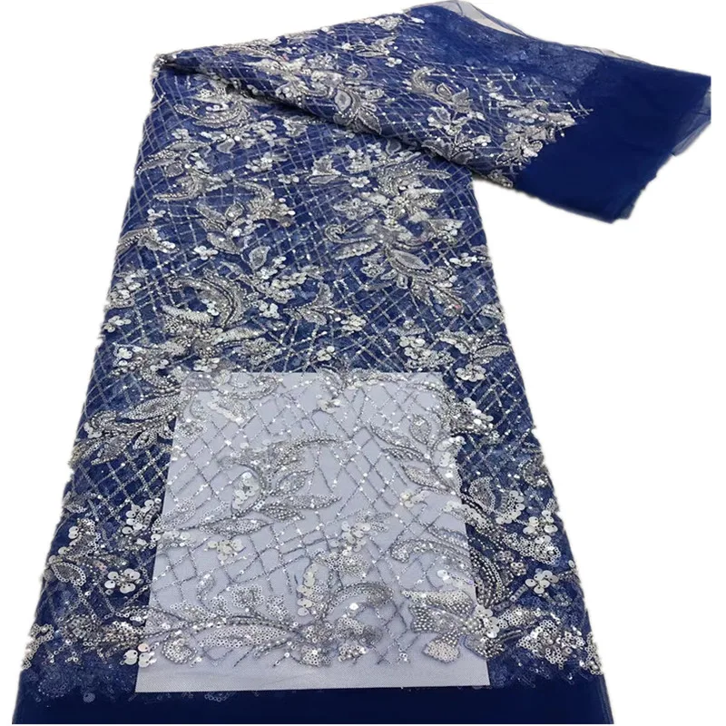

Exclusive African Lace Fabric 5 Yards Quality Embroidery Nigerian Sewing Material Sequin/bead Lace Fabric XB-410