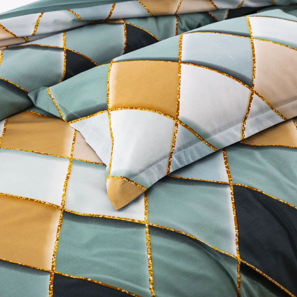 

Kids Duvet Cover Set Check Geometric for Children Girls Bedding Set Soft Microfiber Polyester Comforter Cover with Pilow Case