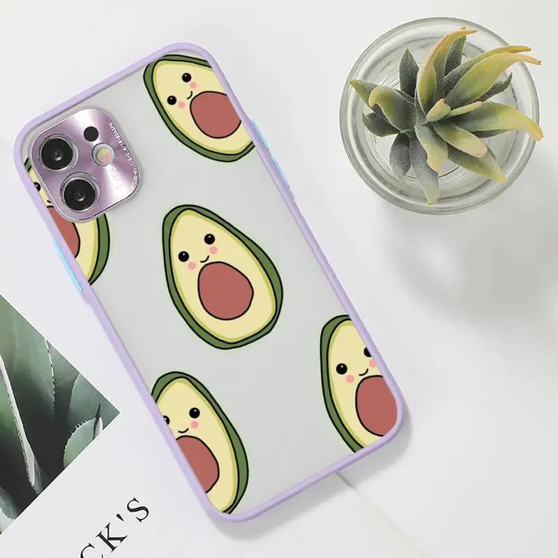 

avocado aesthetic Gteen Fruit Phone Case For iPhone 12 11 Mini Pro XR XS Max 7 8 Plus X Matte transparent Purple Back Cover