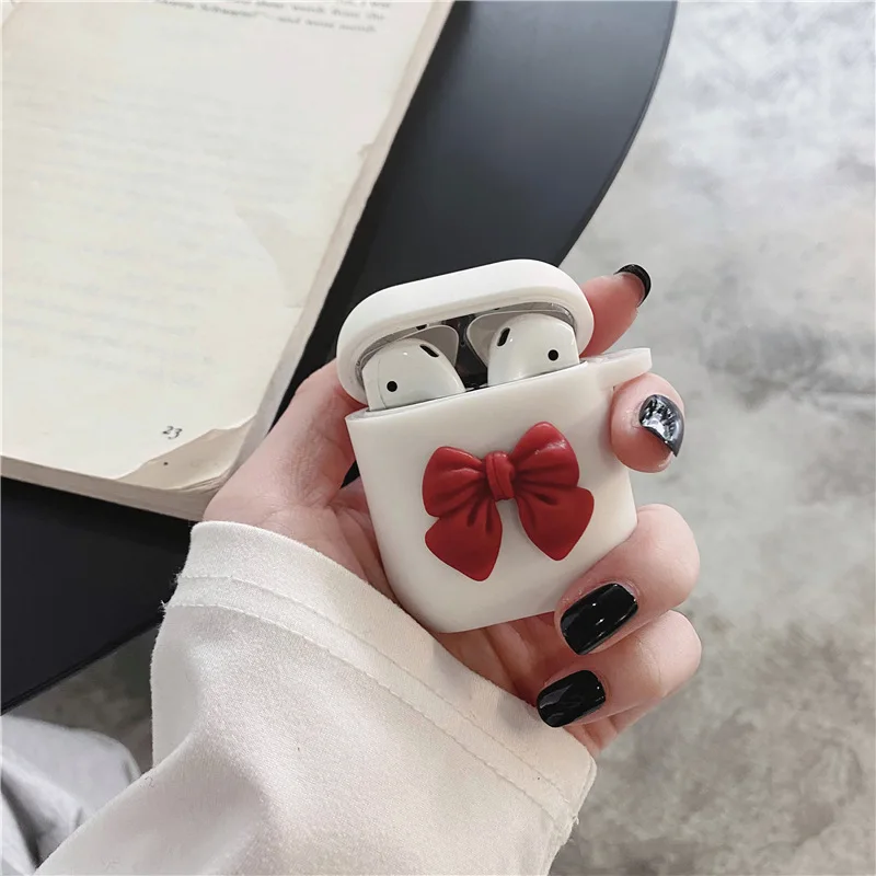 

For Airpods 2 1 3 Pro Case Black White Red Bow Knot Thin 3D Bowknot Cartoon Case For Airpods Case Soft Silicone Earphone Cover