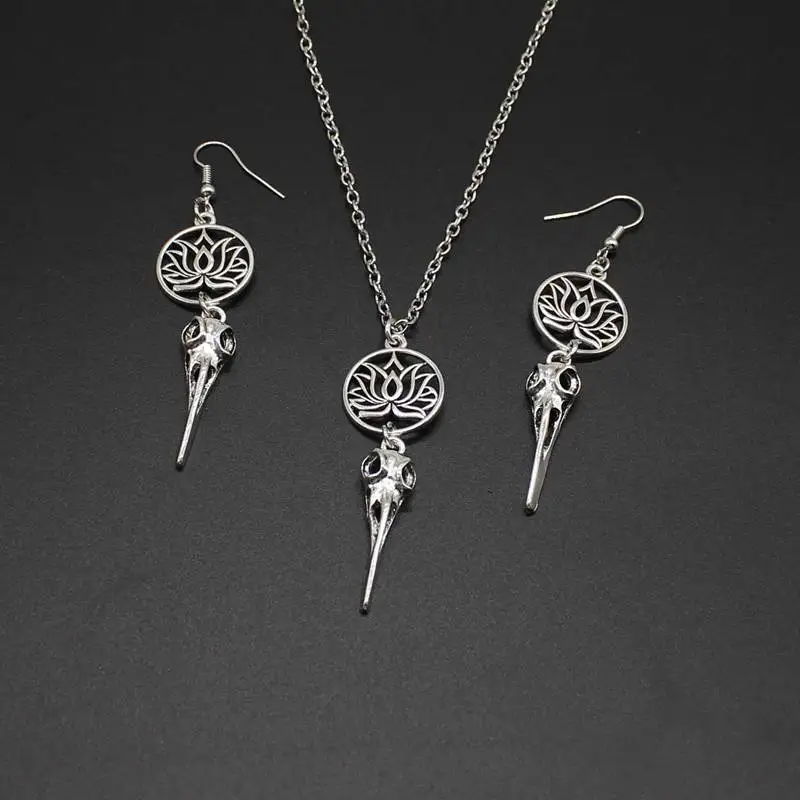 Птица Серьга с черепом ожерелье готический длинный кулон серьги ворона