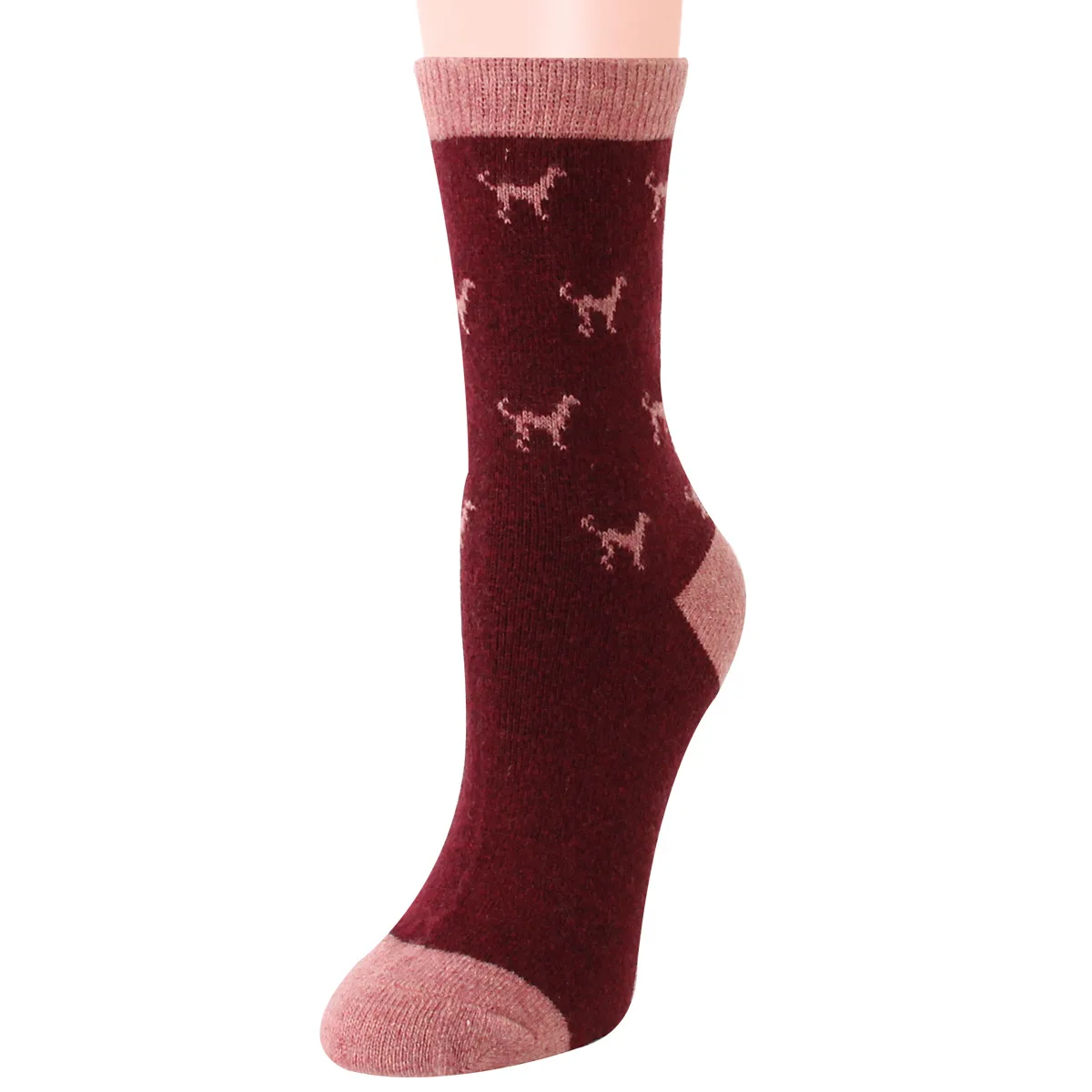Fashion Women Wool Socks Middle Tube Animal Dog Pattern Winter Crew Socks Soft Thick Warm Casual Wool Boot Socks 12 Pairs