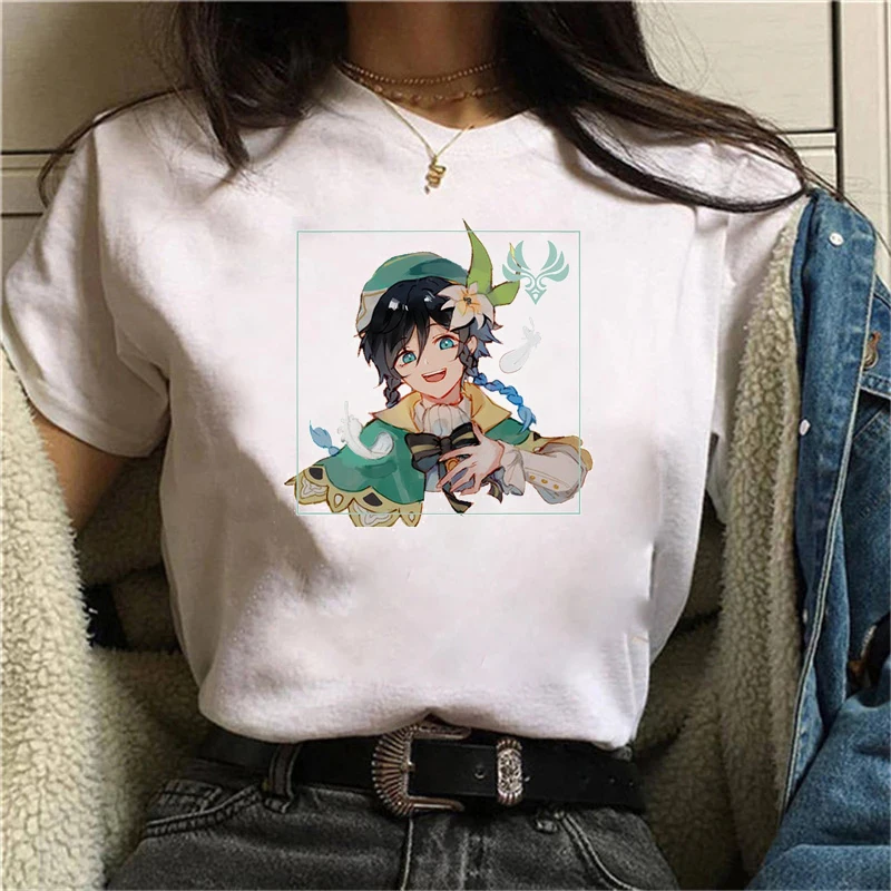 

New Game Genshin Impact T Shirt Women Kawaii Cartoon Harajuku Tshirt Keqing Diluc Graphic Tees Japanese Style Streetwear Female