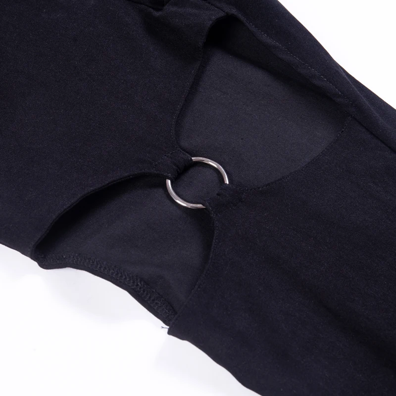 

Goth Black Pencil Pants Women Gothic Hip Hop Hollow Out Patchwork Hollow Out Chain Ring Long Trousers Streetwear Female Pants