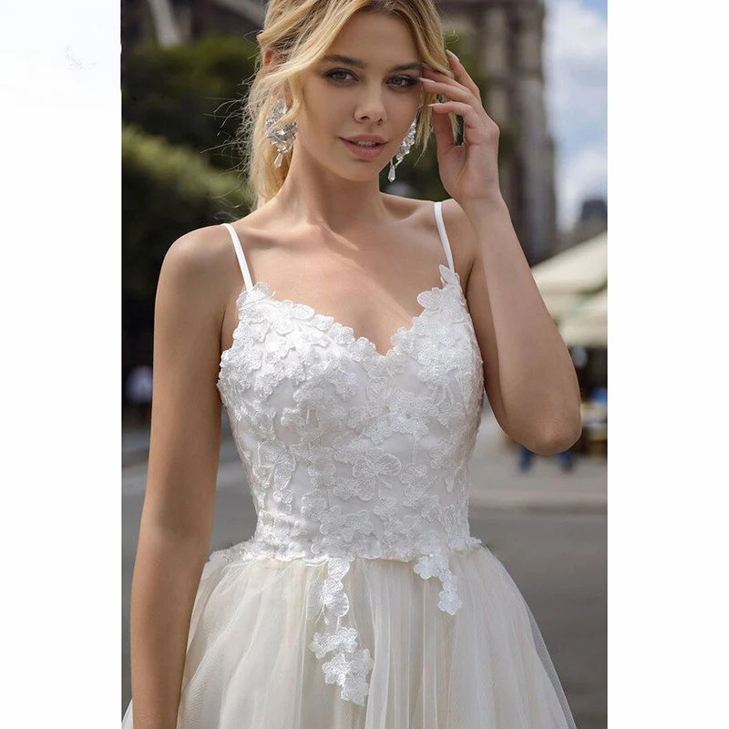 

Hi Shy Bride New simple wedding dress backless sleeveless design chiffon lace bride dresses princess dress plus size tailor-made