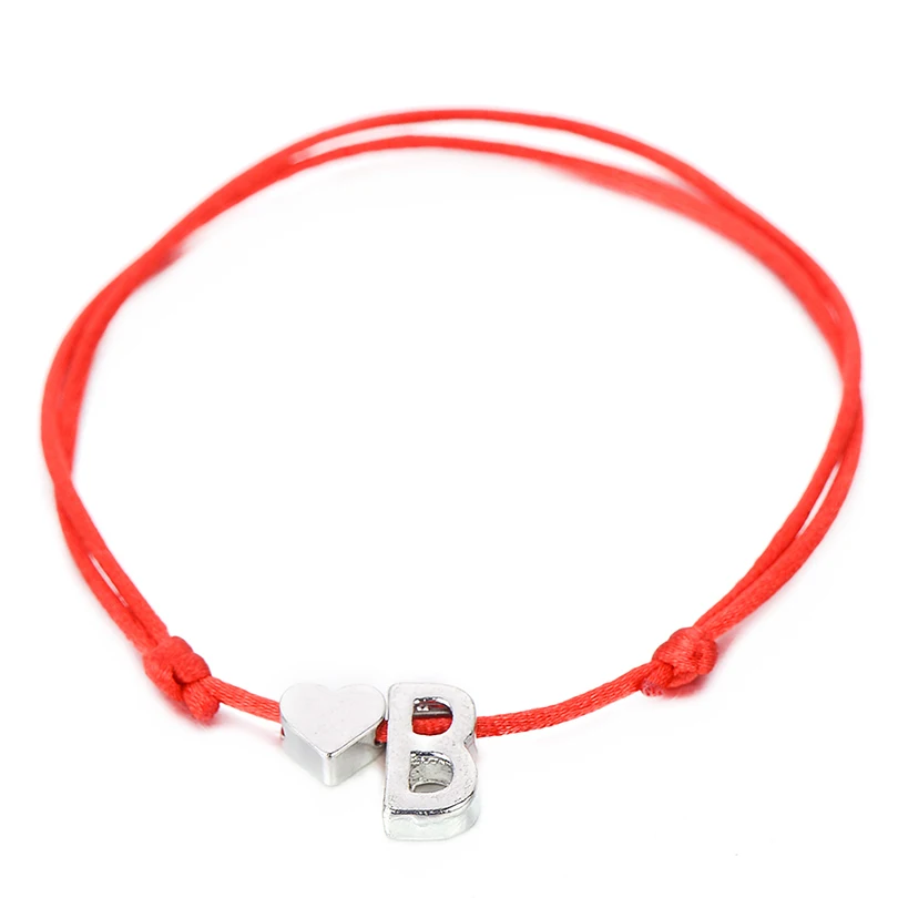 1pc Silver Color Tiny Heart Initials Name Charm Letter Bracelet For Women Men Lucky String Rope Red Bracelets Couple Gifts |