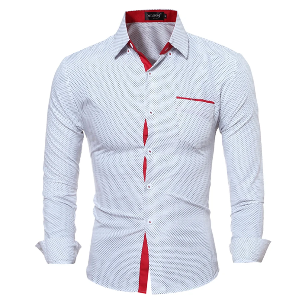 7035 white Мужские повседневные рубашки, осень, новые модные однотонные мужские рубашки с длинным рукавом из хлопка, приталенные повседневные деловые рубашки на пуговицах, топы - Цвет: 7035 white