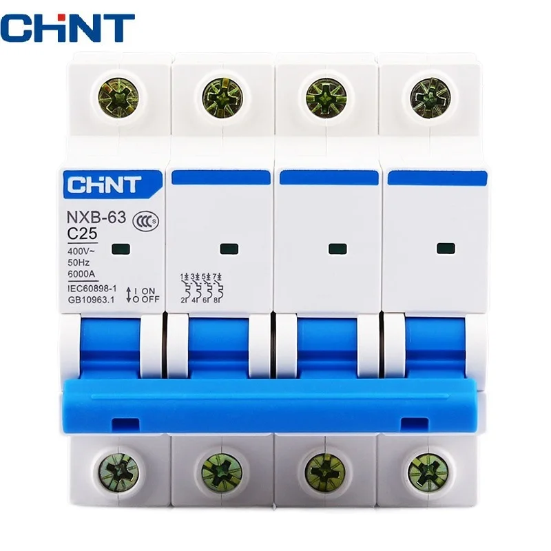 

CHNT CHINT NXB-63 4P AC 230/400V Miniature Circuit Breaker C 6 10 16 20 25 32 40 63A Overload Protector DZ47 C Style Air Switch