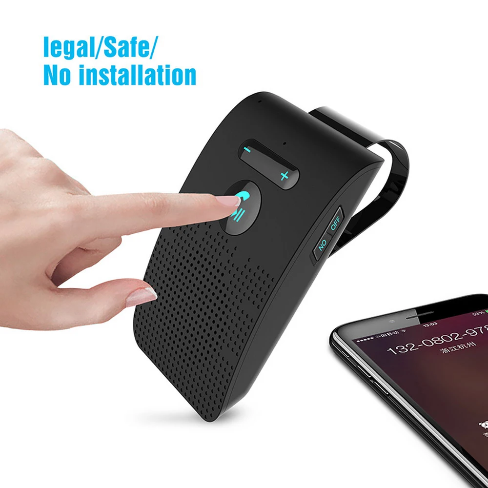 Car Bluetooth Hifi Speaker 2W Handsfree wireless Audio Receiver MP3 Music Player Noise Cancelling Sun Visor Clip for 2 Phones
