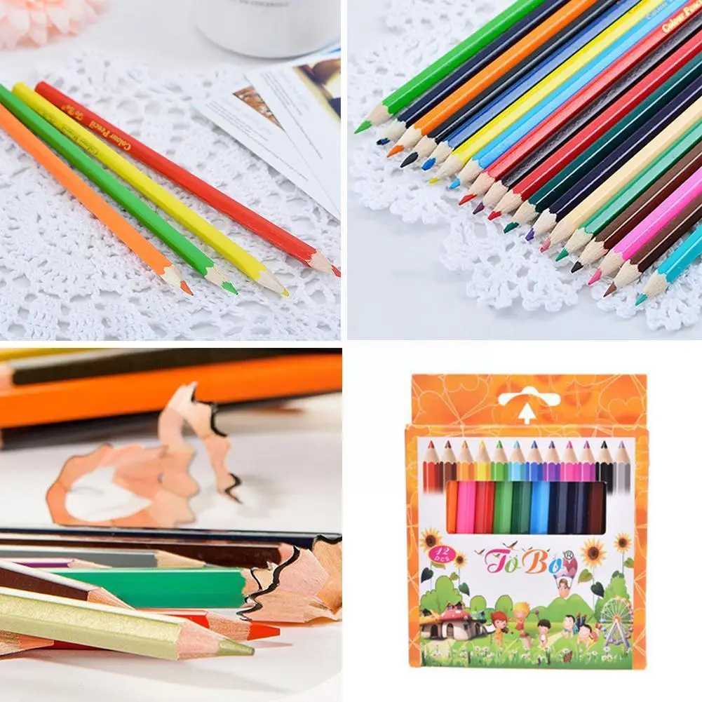

Цветные карандаши из натурального дерева для рисования, 12 цветов, художественный инструмент для рисования, канцелярские принадлежности дл...