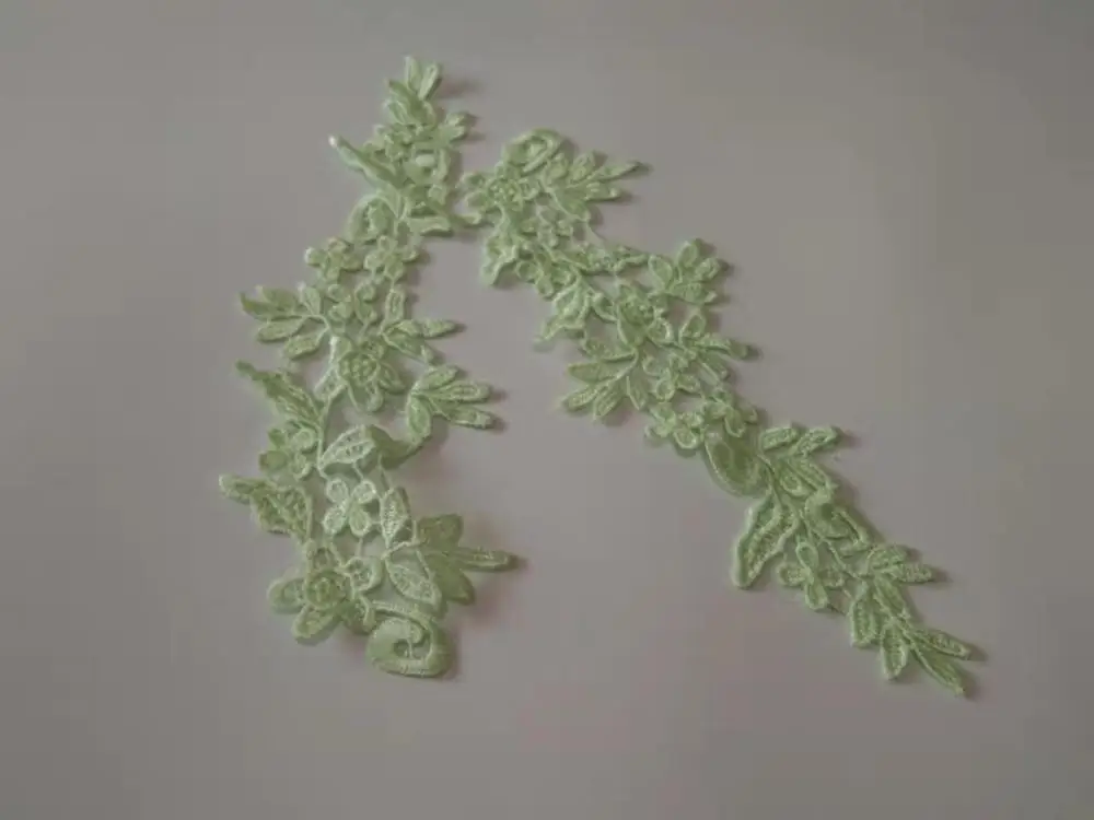 light green Заводская цена! 2 зеркальные пары, 16 цветов, Новое поступление, Кружевная аппликация, цветок, швейная отделка, свадебное украшение, 25X8,5 см, BD0258 - Цвет: light green