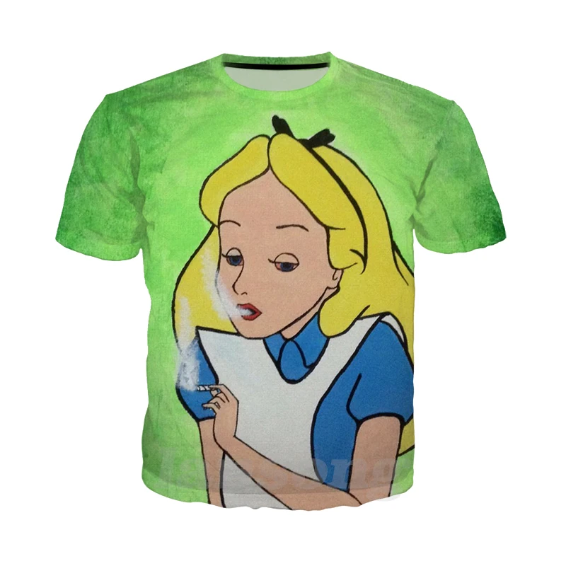 Алиса в стране чудес 3d графический принт футболки стиле панк Для мужчин Harajuku Funnyt