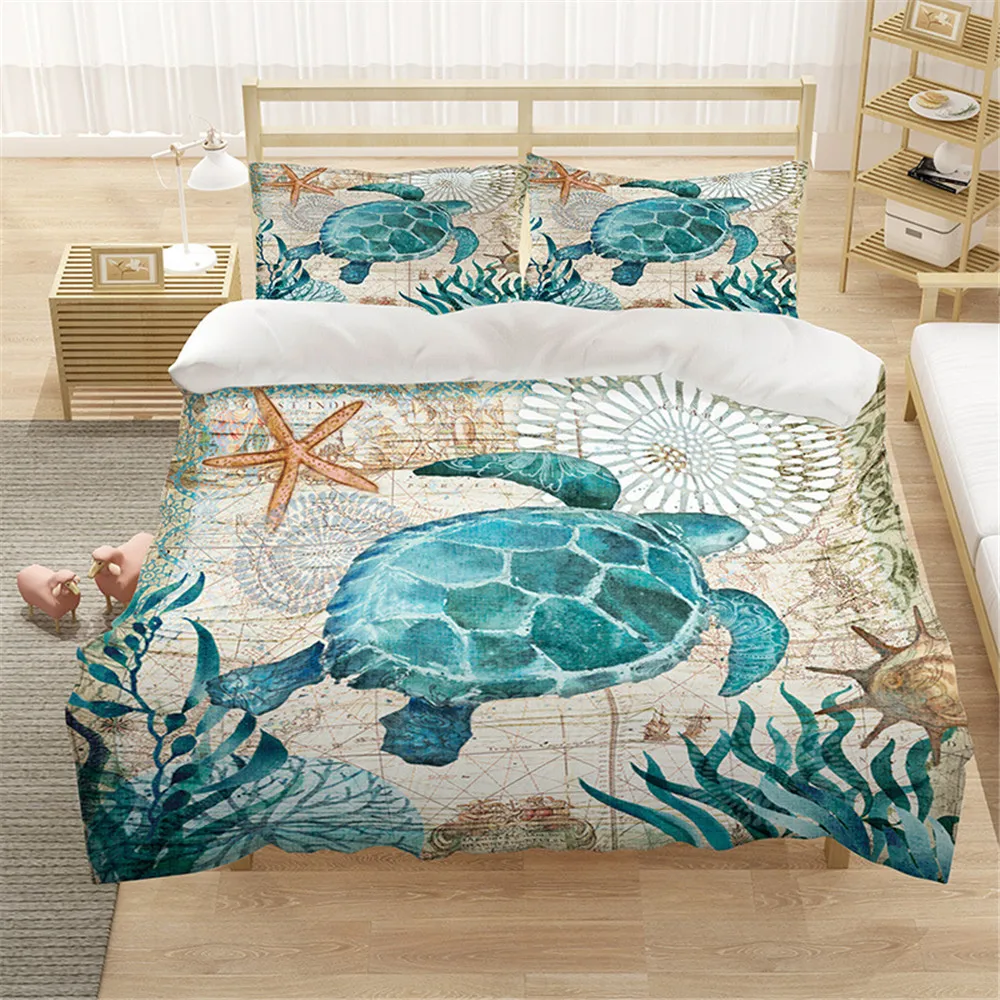 

Sea Turtle Duvet Cover Twin Size Ocean Animals Bedding Set Tortoise Printed Home Textiles Comforter Cover For Teens Boys Girls