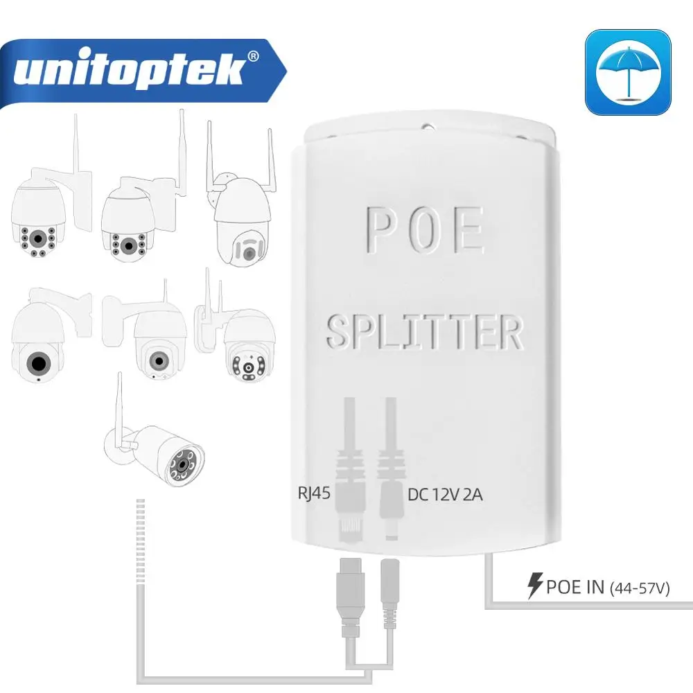 Открытый 10/100 м PoE сплиттер IEEE 802.3af/по стандарту и 12 В 2A выход DC44-57V 0.65A 30 Вт Входная