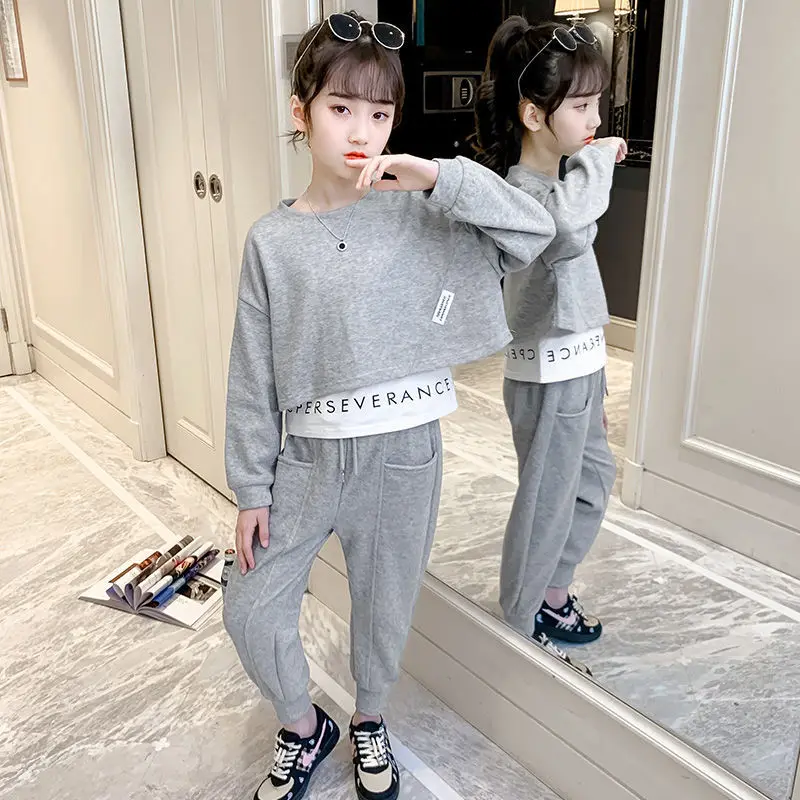 Весенне-осенняя рубашка с длинным рукавом + штаны для девочек комплекты детской