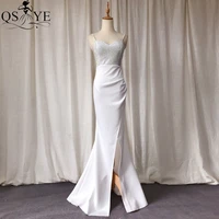 qsyye white mermaid evening dresses straps gown sweet beaded bodice sexy long party dress simple elastic slit formal dresses