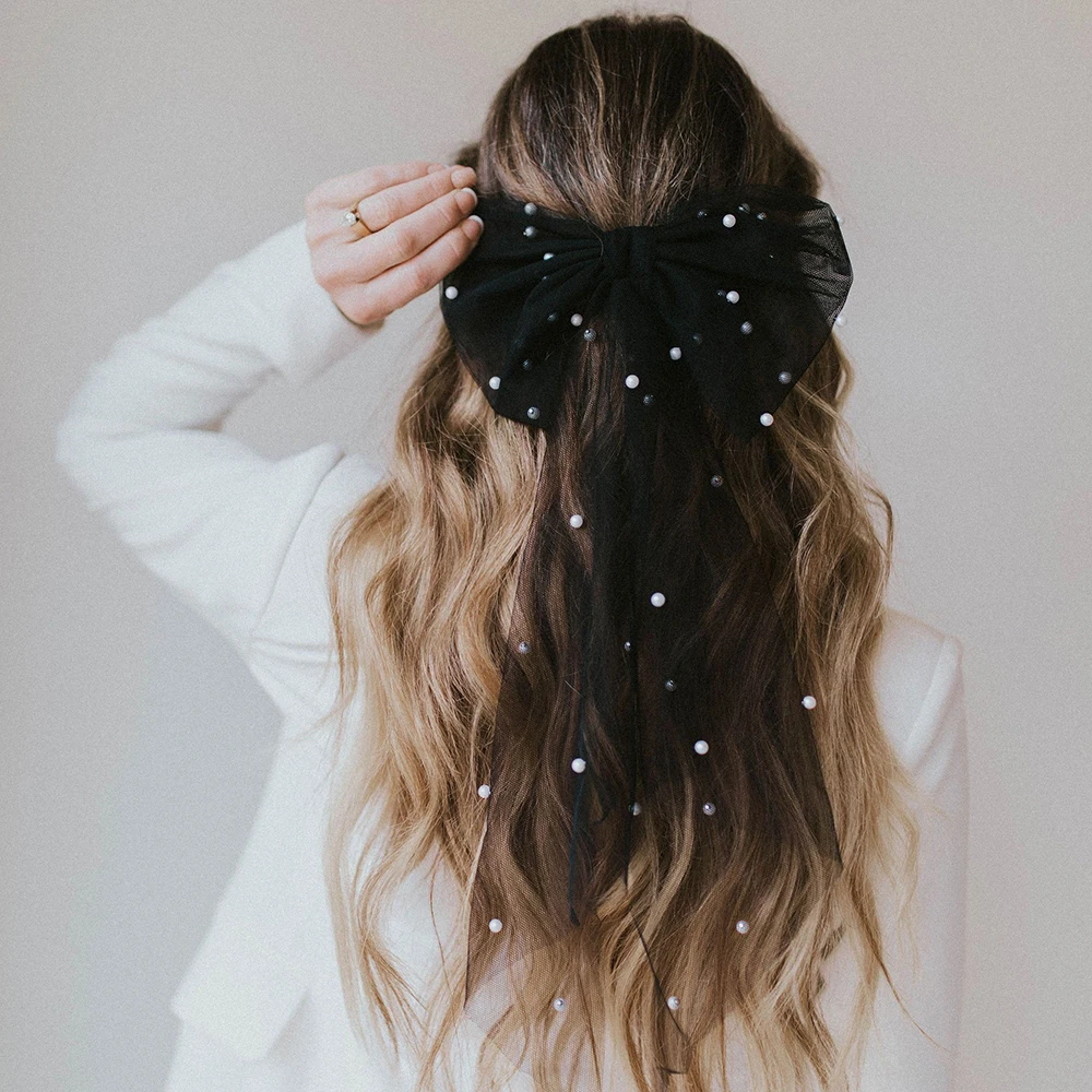 Фата свадебная с бантом белая черная жемчугом новая весенняя женская