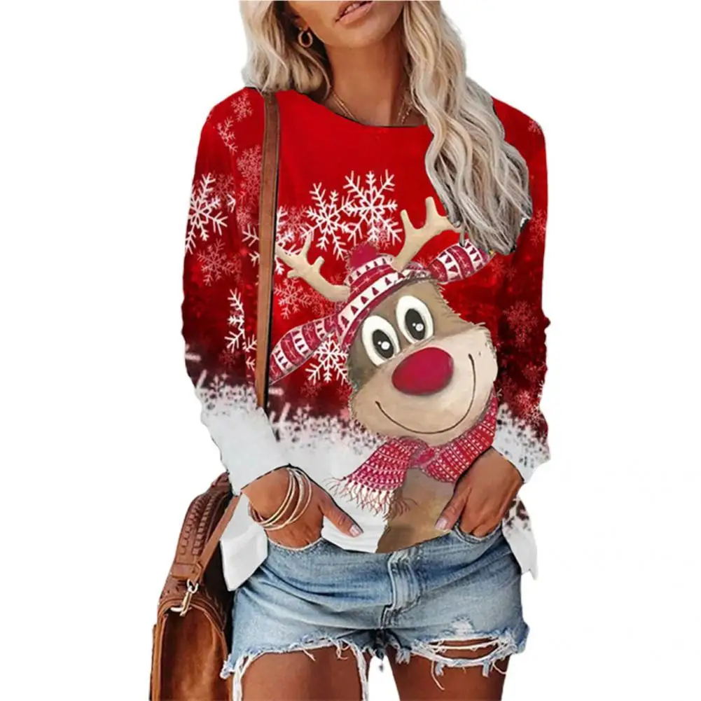 

Уличная одежда, повседневный винтажный свободный женский топ, Рождественский принт для повседневной носки